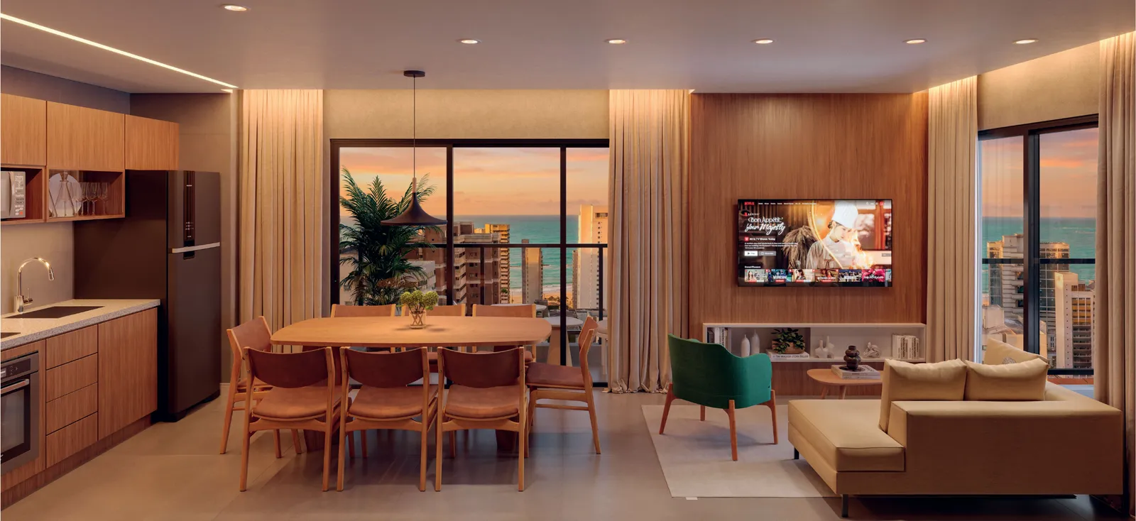 Living integrado com vista mar